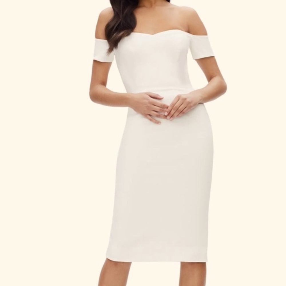 New Dress the Population Bailey Off the Shoulder Body-Con Dress in Off White